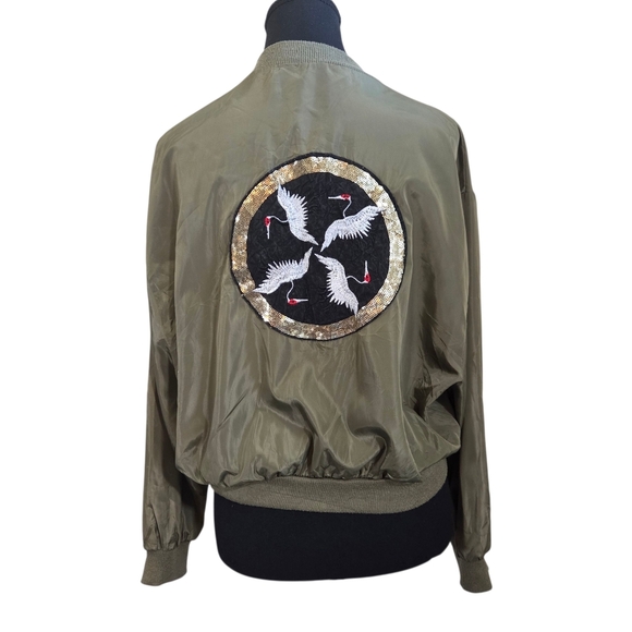 Classic Fashio  Khaki Women's Bomber Jacket With Embroidery Size Med - Picture 3 of 7